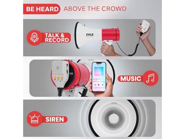 Pyle 50W Megaphone Bullhorn - Portable, Automatic Siren & Adjustable Volume,Projection Range Up to 1200 Square Yards, Aux Input, Talk, Siren,...