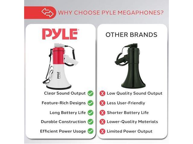 Pyle 50W Megaphone Bullhorn - Portable, Automatic Siren & Adjustable Volume,Projection Range Up to 1200 Square Yards, Aux Input, Talk, Siren,...