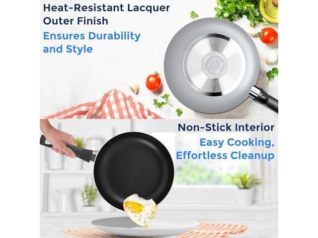 SereneLife Kitchenware Pots & Pans Basic Kitchen Cookware, Black Non-Stick Coating Inside, Heat Resistant Lacquer (20-Piece Set), One Size, Gray