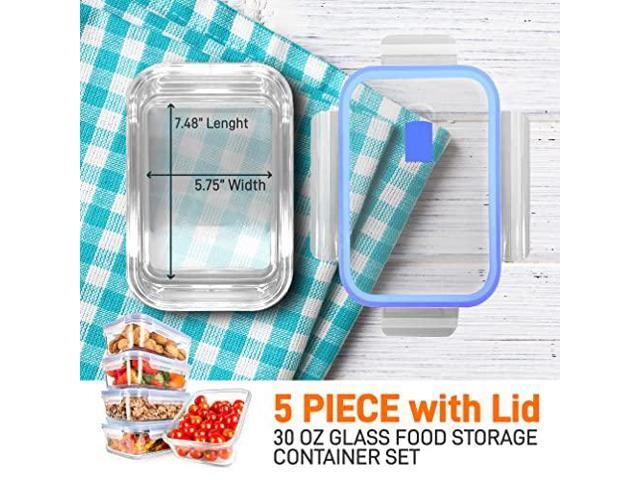 NutriChef 10-Piece Superior Glass Food Storage Containers Set (5 Containers + 5 Locking Lids),Stackable Meal-prep Design, BPA-free Airtight Clear...