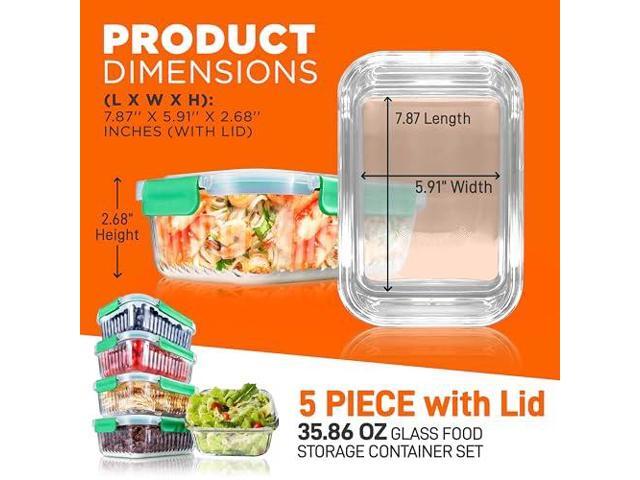 NutriChef 10-Piece Superior Glass Food Storage Containers Set (5 Containers + 5 Locking Lids),Stackable Meal-prep Design, BPA-free Airtight Clear...