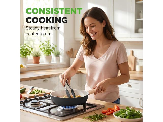 NutriChef Ceramic Cookware Set with Cooking Utensils, 14-Piece Nonstick Cookware Set with Glass Lids, Compatible with All Cooktops, Heat-Resistant...