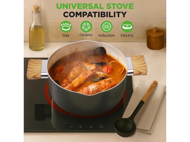 NutriChef Ceramic Cookware Set with Cooking Utensils, 14-Piece Nonstick Cookware Set with Glass Lids, Compatible with All Cooktops, Heat-Resistant...
