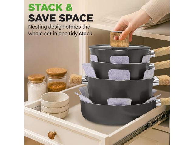 NutriChef Ceramic Cookware Set with Cooking Utensils, 14-Piece Nonstick Cookware Set with Glass Lids, Compatible with All Cooktops, Heat-Resistant...