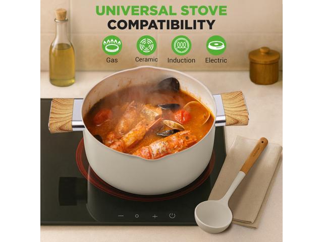 NutriChef Ceramic Cookware Set with Cooking Utensils, 14-Piece Nonstick Cookware Set with Glass Lids, Compatible with All Cooktops, Heat-Resistant...