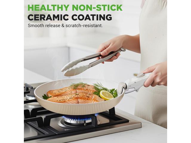 NutriChef 18-Piece Ceramic Cookware Set with Detachable Handles, Space-Saving Nonstick Pots, Pans & Lids, Oven-Safe Bowls, Stackable Storage,...