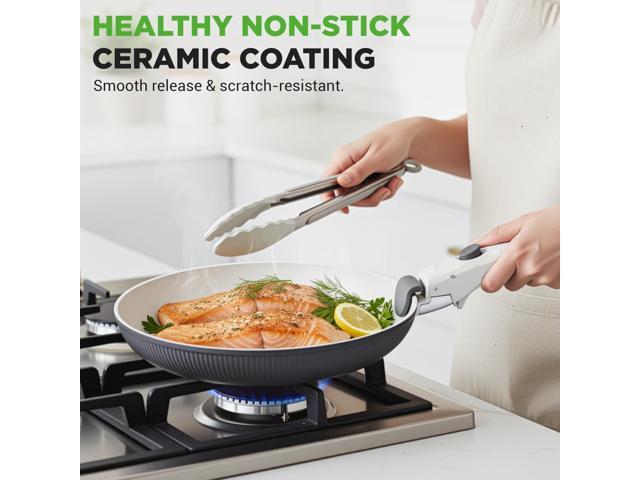 NutriChef 18-Piece Ceramic Cookware Set with Detachable Handles, Space-Saving Nonstick Pots, Pans & Lids, Oven-Safe Bowls, Stackable Storage,...