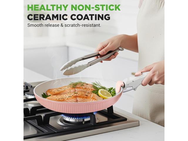 NutriChef 18-Piece Ceramic Cookware Set with Detachable Handles, Space-Saving Nonstick Pots, Pans & Lids, Oven-Safe Bowls, Stackable Storage,...