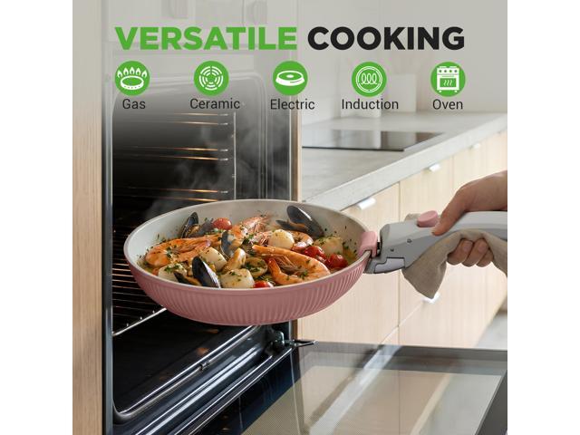 NutriChef 18-Piece Ceramic Cookware Set with Detachable Handles, Space-Saving Nonstick Pots, Pans & Lids, Oven-Safe Bowls, Stackable Storage,...