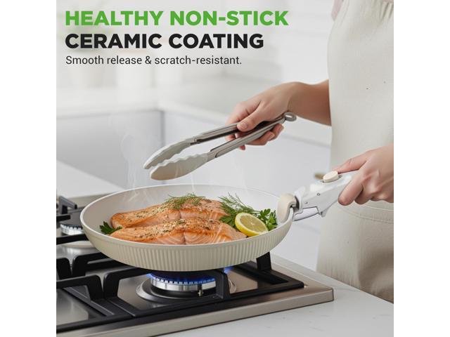 NutriChef 18-Piece Ceramic Cookware Set with Detachable Handles, Space-Saving Nonstick Pots, Pans & Lids, Oven-Safe Bowls, Stackable Storage,...