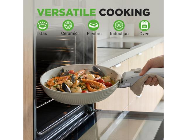 NutriChef 18-Piece Ceramic Cookware Set with Detachable Handles, Space-Saving Nonstick Pots, Pans & Lids, Oven-Safe Bowls, Stackable Storage,...