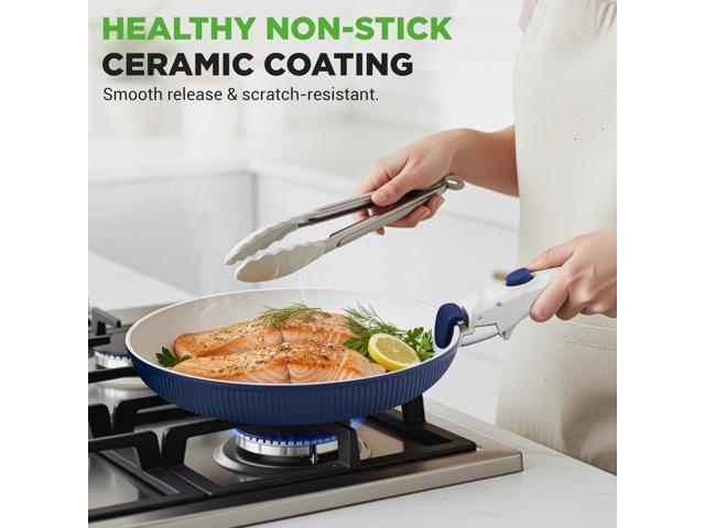 NutriChef 18-Piece Ceramic Cookware Set with Detachable Handles, Space-Saving Nonstick Pots, Pans & Lids, Oven-Safe Bowls, Stackable Storage,...