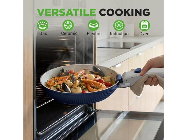 NutriChef 18-Piece Ceramic Cookware Set with Detachable Handles, Space-Saving Nonstick Pots, Pans & Lids, Oven-Safe Bowls, Stackable Storage,...