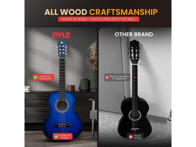 Pyle Beginner Acoustic Guitar Kit, 1/4 Junior Size All Wood Build Nylon Stringed Instrument with Capo, Strap, Extra String Set, Gig Bag, Guitars...