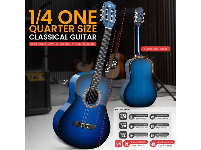 Pyle Beginner Acoustic Guitar Kit, 1/4 Junior Size All Wood Build Nylon Stringed Instrument with Capo, Strap, Extra String Set, Gig Bag, Guitars...