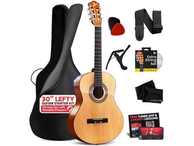 Pyle Left Handed Beginner Acoustic Guitar Kit, 1/4 Junior Size All Wood Build Nylon Stringed Instrument with Capo, Strap, Extra String Set, Gig...
