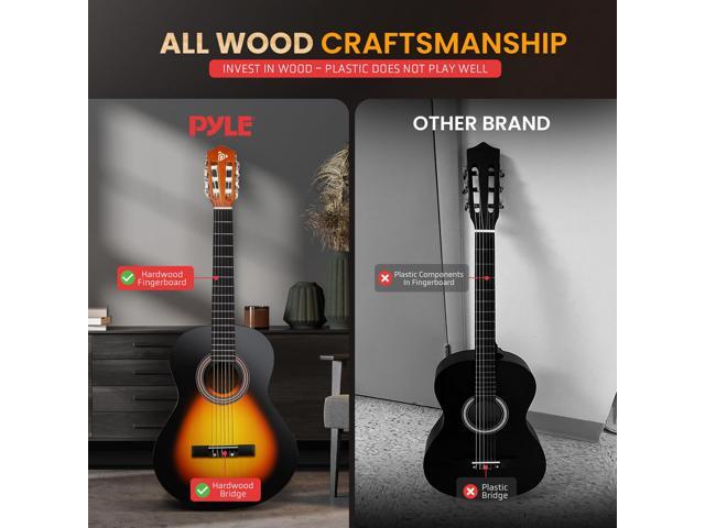 Pyle Beginner Acoustic Guitar Kit, 1/4 Junior Size All Wood Build Nylon Stringed Instrument with Capo, Strap, Extra String Set, Gig Bag, Guitars...