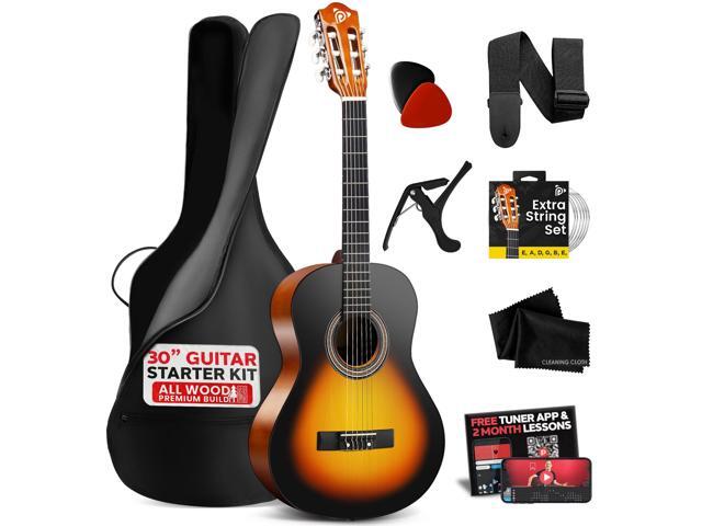 Pyle Beginner Acoustic Guitar Kit, 1/4 Junior Size All Wood Build Nylon Stringed Instrument with Capo, Strap, Extra String Set, Gig Bag, Guitars...