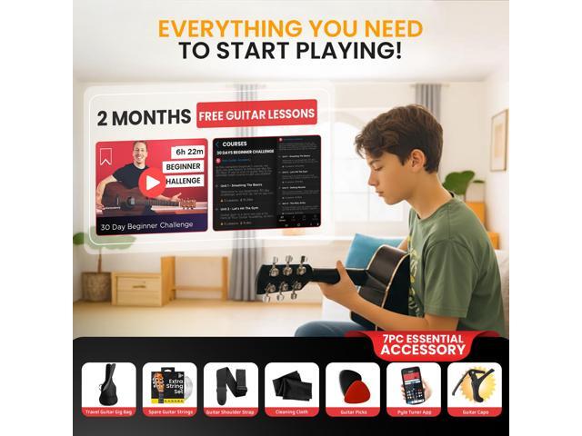 Pyle Beginner Acoustic Guitar Kit, 1/4 Junior Size All Wood Build Nylon Stringed Instrument with Capo, Strap, Extra String Set, Gig Bag, Guitars...
