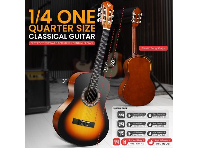 Pyle Beginner Acoustic Guitar Kit, 1/4 Junior Size All Wood Build Nylon Stringed Instrument with Capo, Strap, Extra String Set, Gig Bag, Guitars...