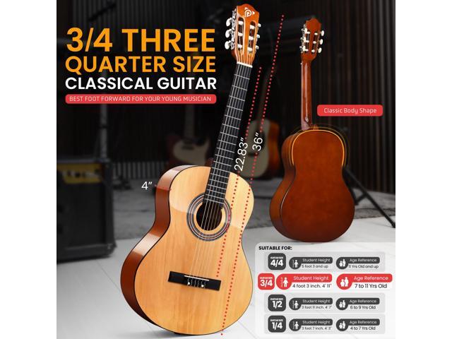Pyle Beginner Acoustic Guitar Kit, 3/4 Junior Size All Wood Build Nylon String Instrument with Capo, Strap, Extra String Set, Gig Bag, Guitars for...