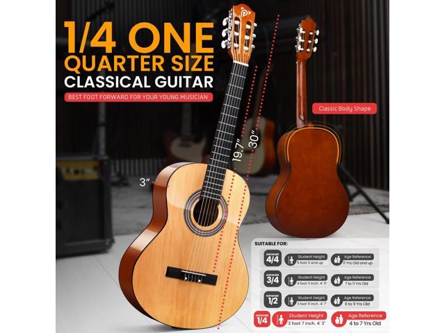 Pyle Beginner Acoustic Guitar Kit, 1/4 Junior Size All Wood Build Nylon Stringed Instrument with Capo, Strap, Extra String Set, Gig Bag, Guitars...