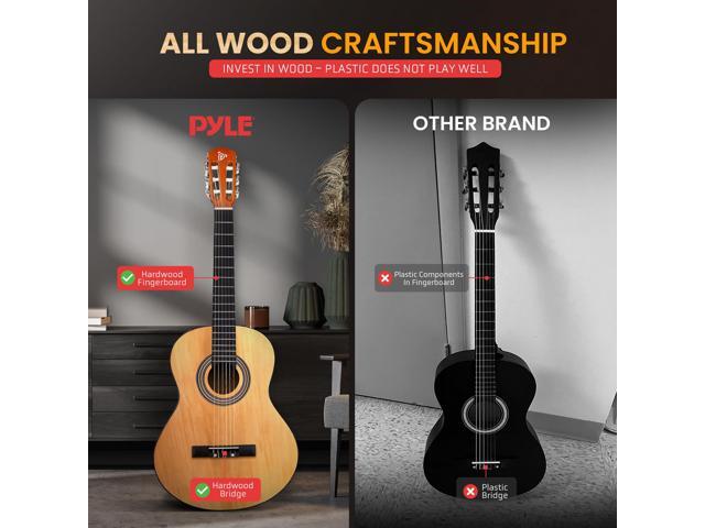 Pyle Beginner Acoustic Guitar Kit, 1/4 Junior Size All Wood Build Nylon Stringed Instrument with Capo, Strap, Extra String Set, Gig Bag, Guitars...