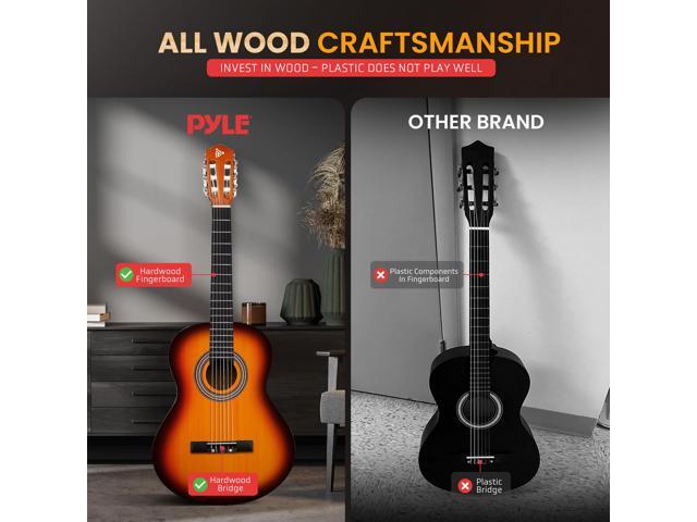 Pyle Beginner Acoustic Guitar Kit, 3/4 Junior Size All Wood Instrument with Full Accessory Kit, Picks, Shoulder Strap, Carry Case, Cleaning Cloth,...
