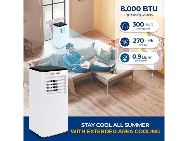 Serene Life Single Duct Portable Air Conditioner - 8000 BTU Cooling Capacity (ASHRAE) Compact Home A/C Cooling Unit with Built-in Dehumidifier &...