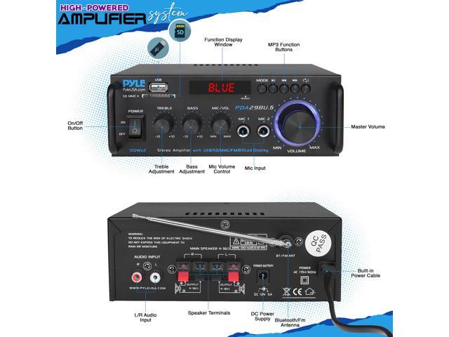 Pyle Wireless BT Stereo Power Amplifier - Blue Series Compact and Audio Streaming Amp with RCA & Speaker Terminals