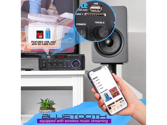 Pyle Wireless BT Stereo Power Amplifier - Blue Series Compact and Audio Streaming Amp with RCA & Speaker Terminals