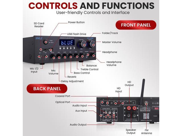 Pyle 300W Wireless BT Home Amplifier - Multi-Channel Audio Receiver with HDMI, USB, FM - PDA99BU