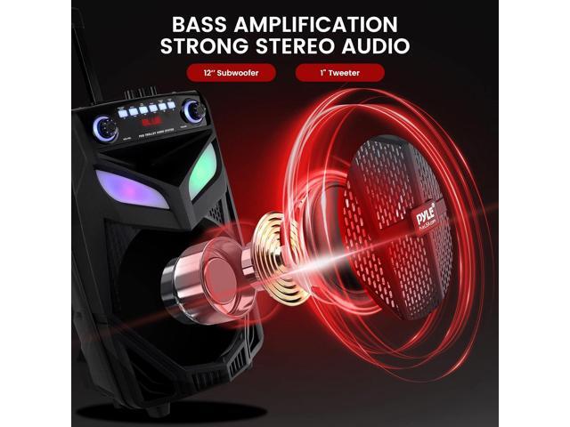 Pyle 12 Bluetooth Portable PA Speaker - Rechargeable Party System with Wireless Microphone, LED Lights, USB/FM Radio - 800W MAX