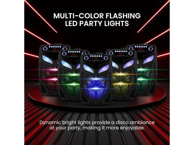 Pyle 12 Bluetooth Portable PA Speaker - Rechargeable Party System with Wireless Microphone, LED Lights, USB/FM Radio - 800W MAX