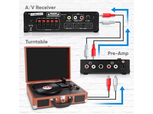 Pyle Phono Turntable Preamp - Mini Stereo Preamplifier with RCA Input, RCA/1/4' Output, Low Noise Operation - 12V DC Adapter PP777