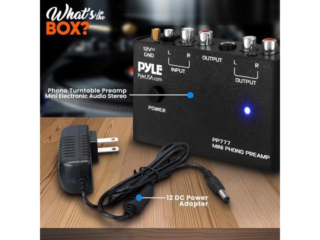 Pyle Phono Turntable Preamp - Mini Stereo Preamplifier with RCA Input, RCA/1/4' Output, Low Noise Operation - 12V DC Adapter PP777