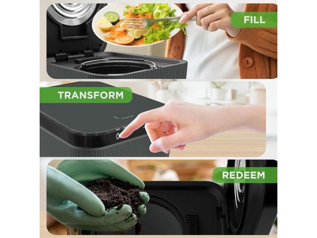 NutriChef USA Food Waste Bin - 3L Countertop Compost Bin with Automatic Food Cycler and Odor-Reducing Filter (Grey)