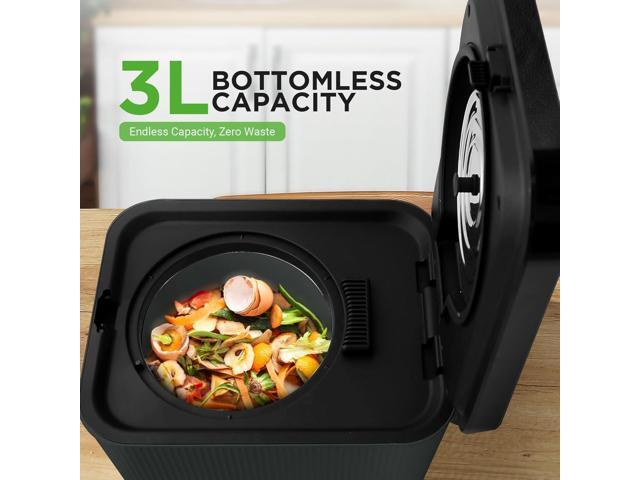 NutriChef USA Food Waste Bin - 3L Countertop Compost Bin with Automatic Food Cycler and Odor-Reducing Filter (Grey)