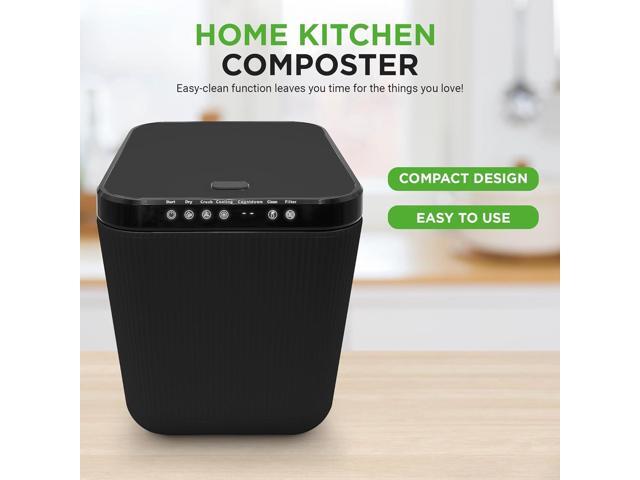 NutriChef USA Food Waste Bin - 3L Countertop Compost Bin with Automatic Food Cycler and Odor-Reducing Filter (Grey)