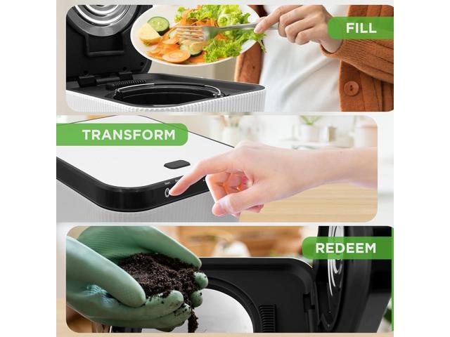 NutriChef Food Waste Bin - 3L Countertop Compost Bin with Automatic Food Cycler and Odor-Reducing Filter (White)