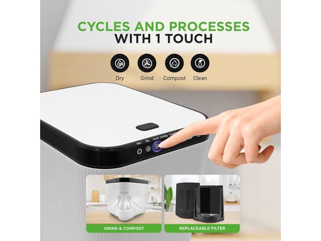 NutriChef Food Waste Bin - 3L Countertop Compost Bin with Automatic Food Cycler and Odor-Reducing Filter (White)