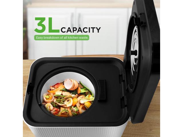 NutriChef Food Waste Bin - 3L Countertop Compost Bin with Automatic Food Cycler and Odor-Reducing Filter (White)