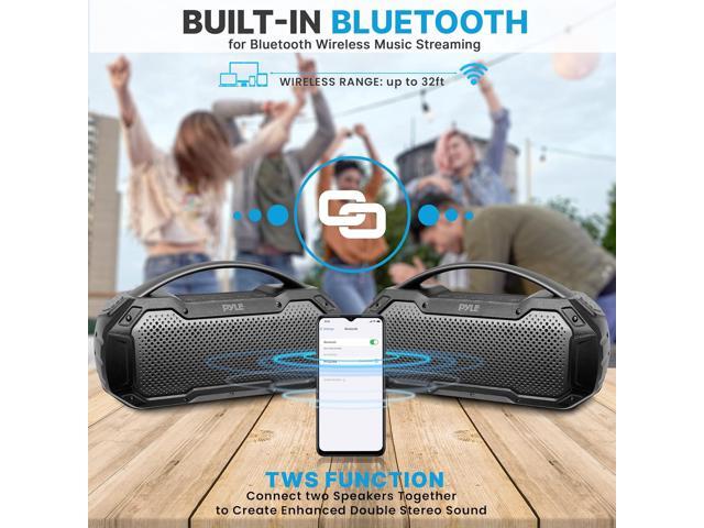 Pyle Portable Wireless Bluetooth Streaming Speaker - IPX6 Waterproof, TWS Function, Outdoor Play, Built-in Microphone - Black