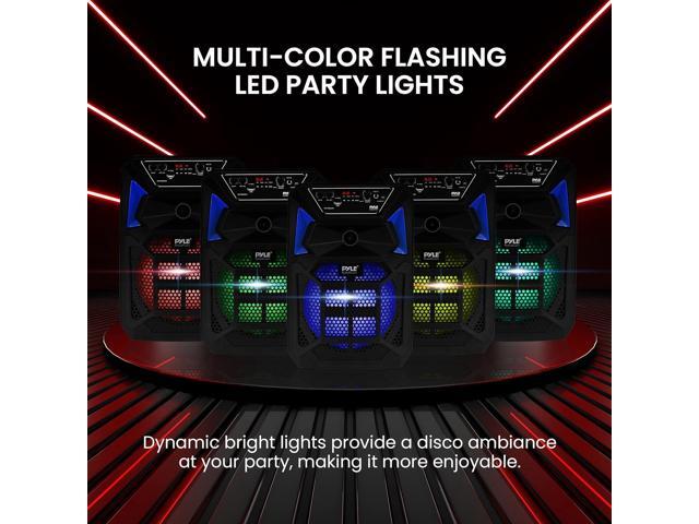 Pyle Portable Bluetooth PA Speaker System Kit - Karaoke Speaker with Wired Mic, LED Party Lights, FM Radio, USB/SD Readers, and Stand - PPHP82SM