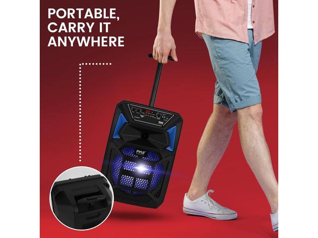 Pyle Portable Bluetooth PA Speaker System Kit - Karaoke Speaker with Wired Mic, LED Party Lights, FM Radio, USB/SD Readers, and Stand - PPHP82SM