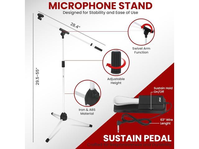 Pyle Heavy-Duty Keyboard Accessories Set - Z Shape Stand, Stool, Headset, Mic Stand, Sustain Pedal - White - PKST20SW