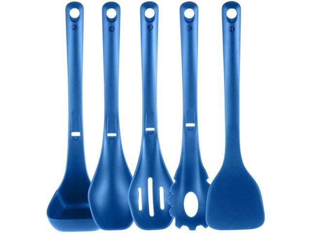 NutriChef USA Kitchen Cooking Utensils Set - Heat-Resistant Nylon - Blue - NCWSTKBULUTENS - 5pc