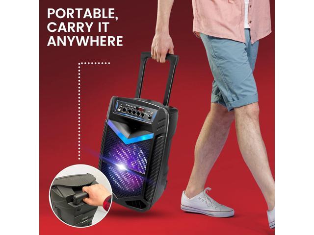 Pyle 10' Portable Bluetooth PA Speaker System with Rechargeable Battery, Flashing Party Lights, and Karaoke Microphone - 600 Watt MAX