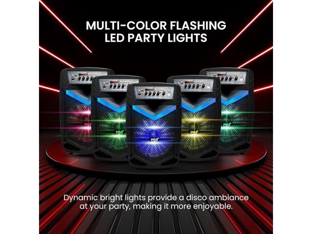 Pyle 10' Portable Bluetooth PA Speaker System with Rechargeable Battery, Flashing Party Lights, and Karaoke Microphone - 600 Watt MAX
