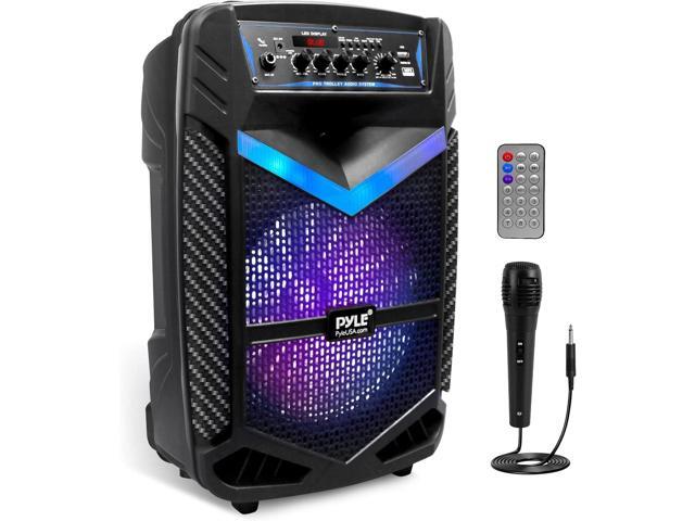 Pyle 10' Portable Bluetooth PA Speaker System with Rechargeable Battery, Flashing Party Lights, and Karaoke Microphone - 600 Watt MAX